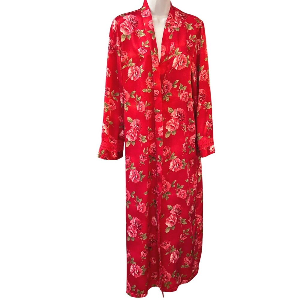 Vintage California Dynasty Floral Robe Romantic Coquette Regencycore Red Satin
